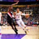 Russell Westbrook drives vs the Portland Trailblazers